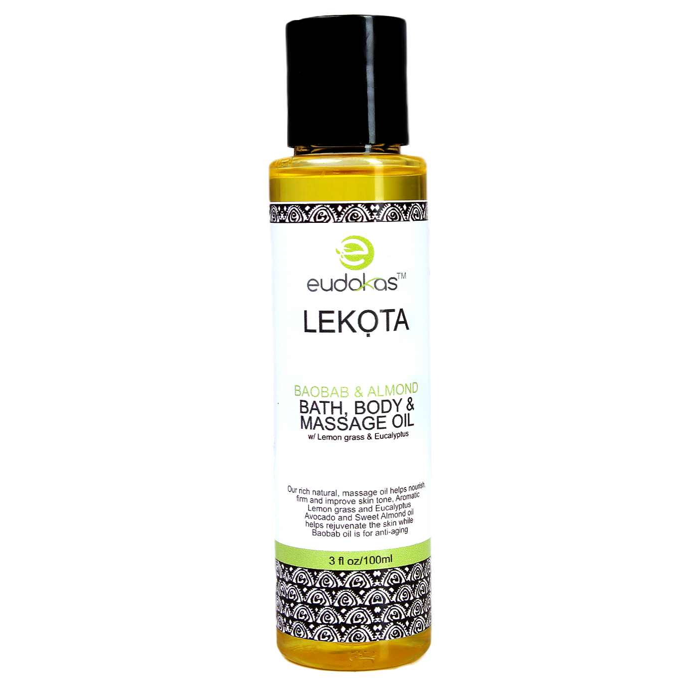 Eudokas Lekọta Baobab & Almond Bath, Body & Massage Oil w/ Lemon grass oil